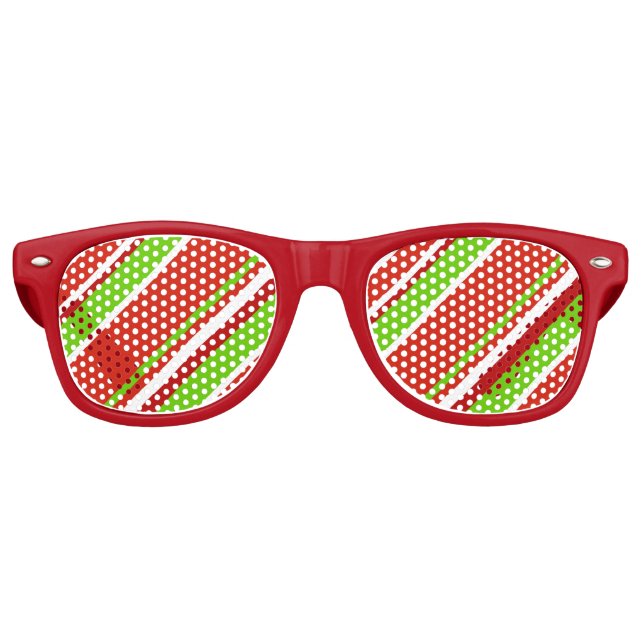 Lunettes De Fête Retro Red Green & White Diagonal Stripes (Devant)