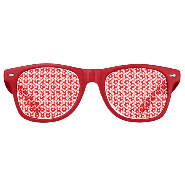 Lunettes De Fête Retro Red White Hearts Pattern (Devant)