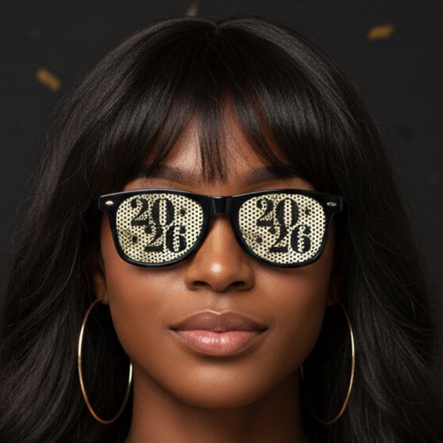 Lunettes De Fête Retro Soirée du Nouvel An en Or (New Years Eve Party Gold Retro Sunglasses
)