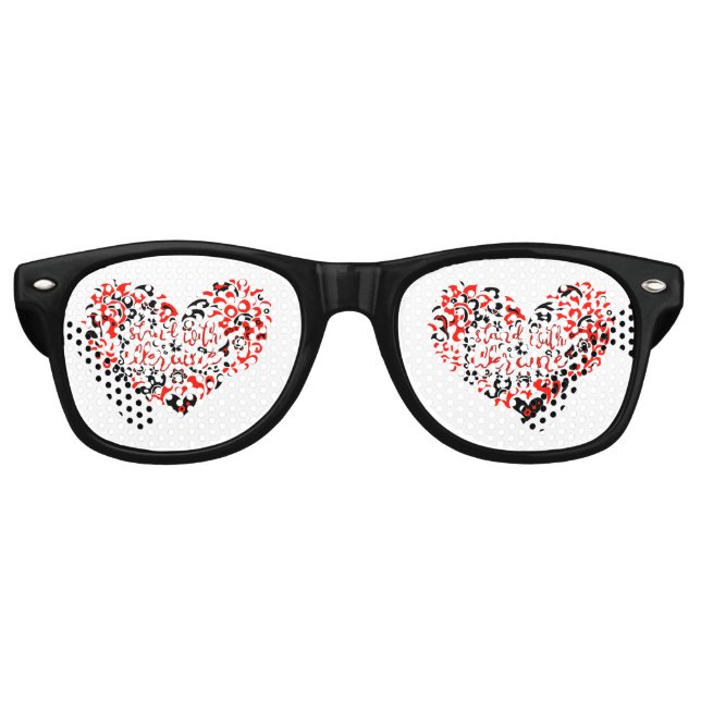 Lunettes De Fête Retro Soyez avec l'Ukraine lettrage et coeur (Devant)