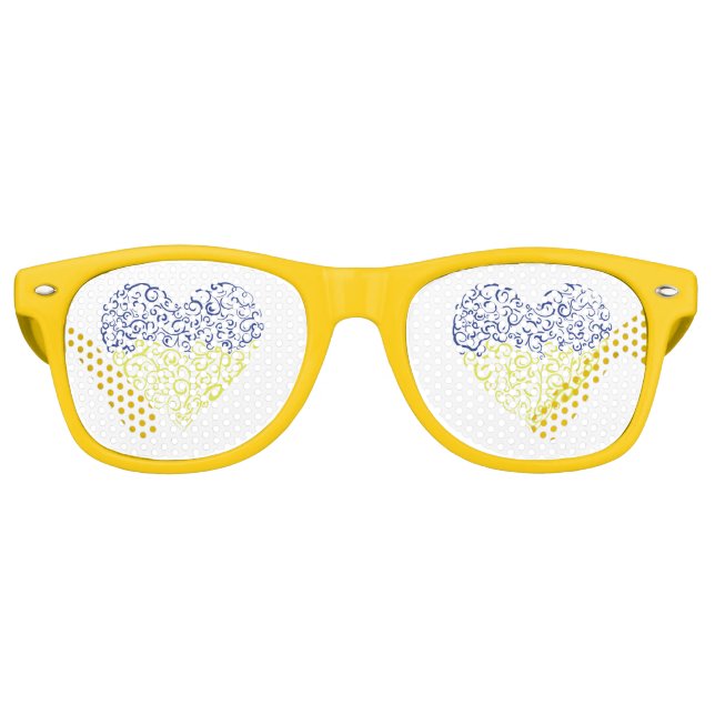 Lunettes De Fête Retro Spiral tourbillons mehandi coeur drapeau ukrainien (Devant)