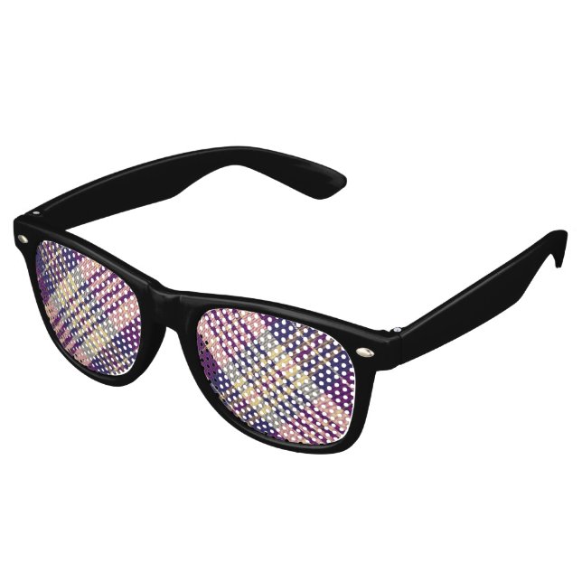 Lunettes De Fête Retro Tartan mauve, or et bleu (Angulaire)