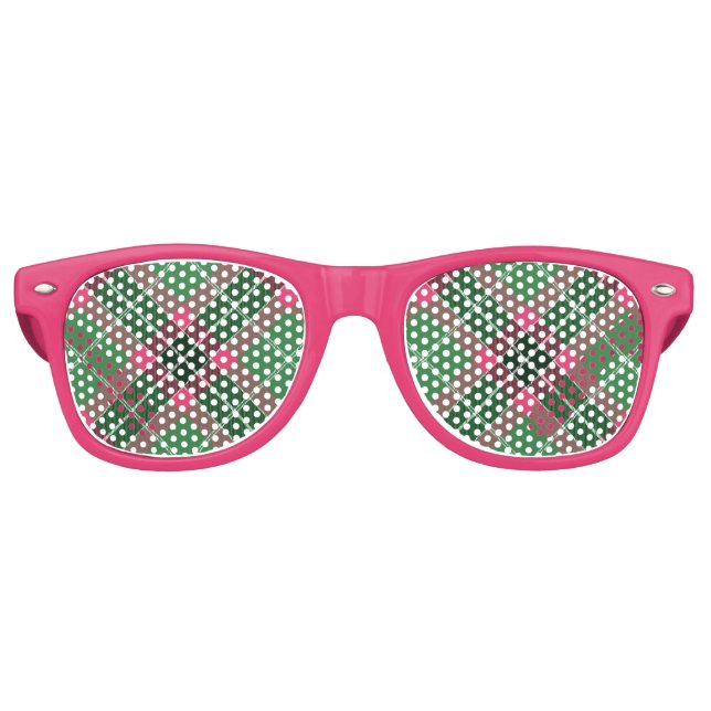 Lunettes De Fête Retro Tartan vert et rose (Devant)