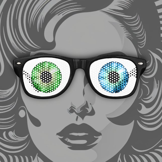Lunettes De Fête Retro Un oeil bleu et un oeil vert ! (Créateur téléchargé)