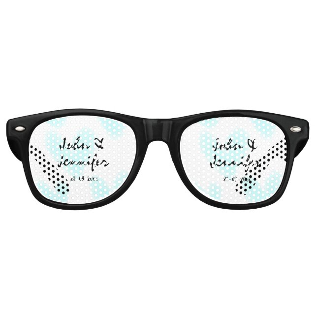 Lunettes De Fête Retro white simple minimal text style wedding blue heart (Devant)