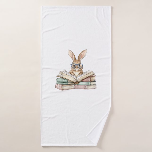 Lunettes de lapin de lecture mignonnes Livres Lect (Serviette de bain)