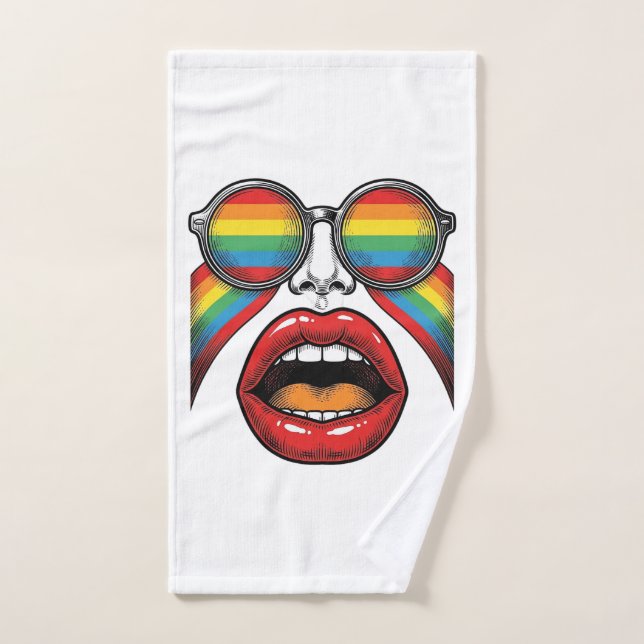 Lunettes de soleil arc-en-ciel rétro lèvres visage (Serviette à main)