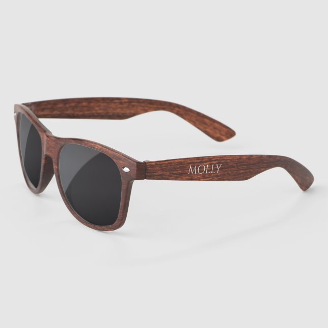 Lunettes De Soleil Cool Faux Wood tendance Stylish Nom personnalisé (Gauche)