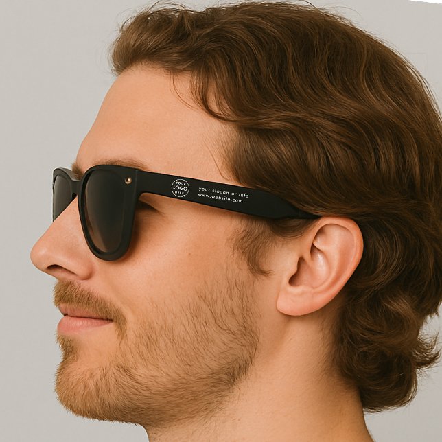 Lunettes De Soleil Logo d'entreprise | Black Modern Promotional Swag (Sleek black company branded sunglasses for your small business team apparel or promotional swag.)