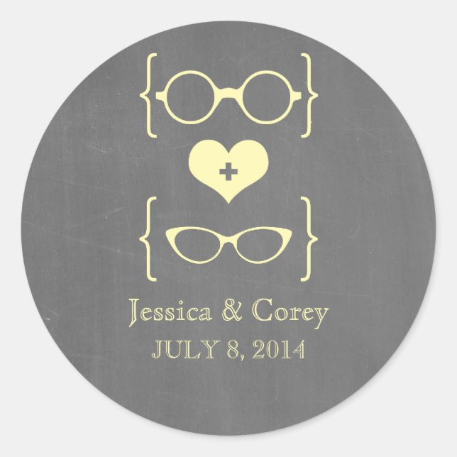 Lunettes Geeky Jaune Chalkboard Stickers Mariage (Devant)
