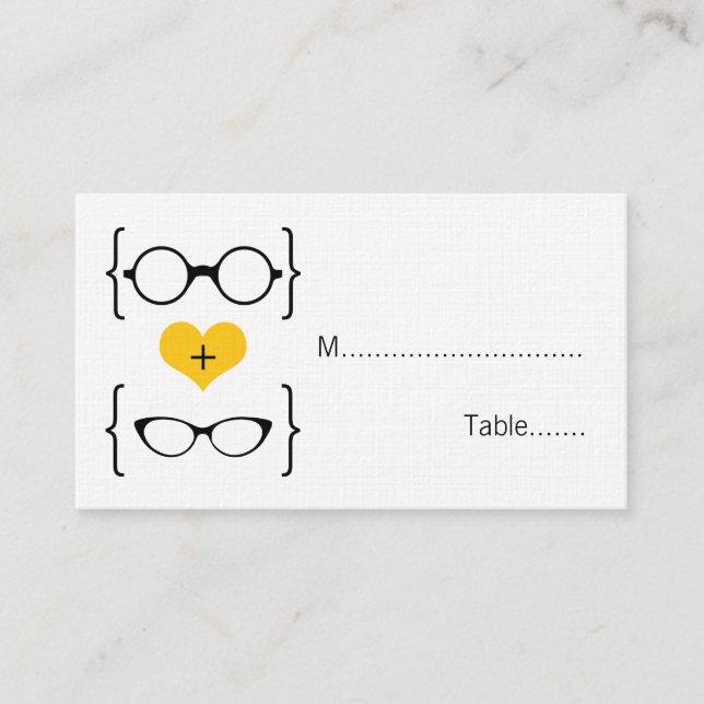 Lunettes Geeky Jaune Mariage Cartes de Place (Devant)