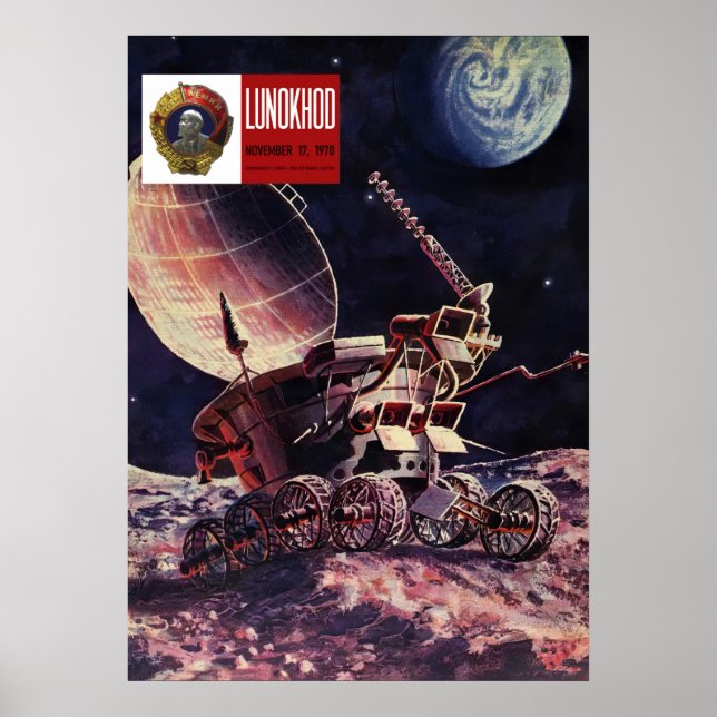 Lunokhod, URSS, 1973 — affiche de l'espace vintage (Devant)