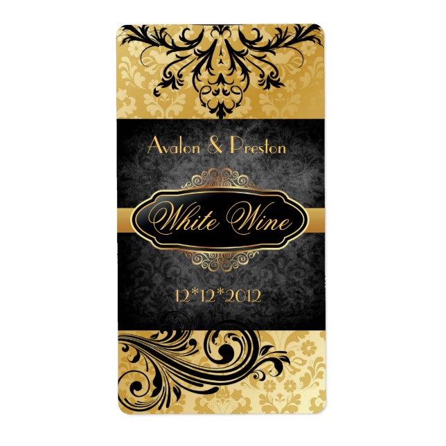 Luscieux Vintage or Scroll Mariage Vin Étiquette (Devant)