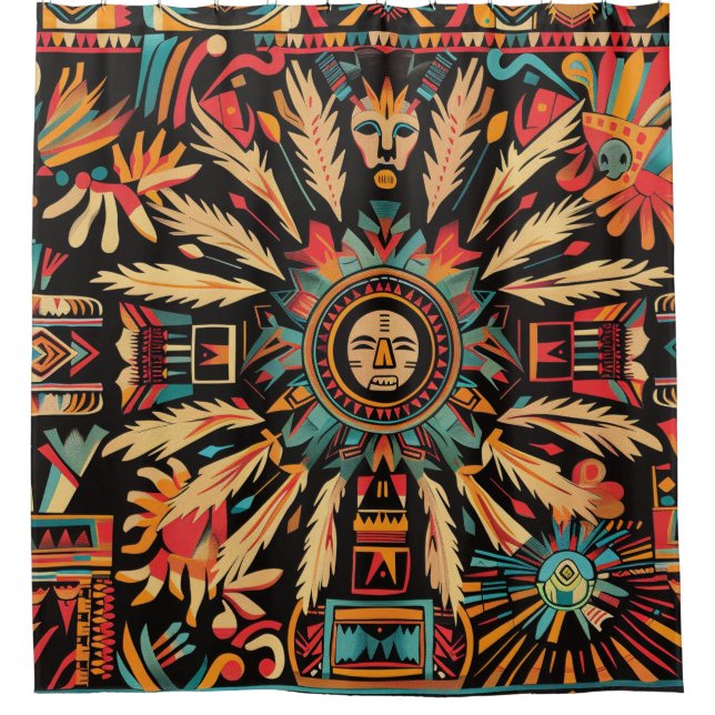 Lush Cyan "Aztec Dream" Elégant rideau de douche (Devant)