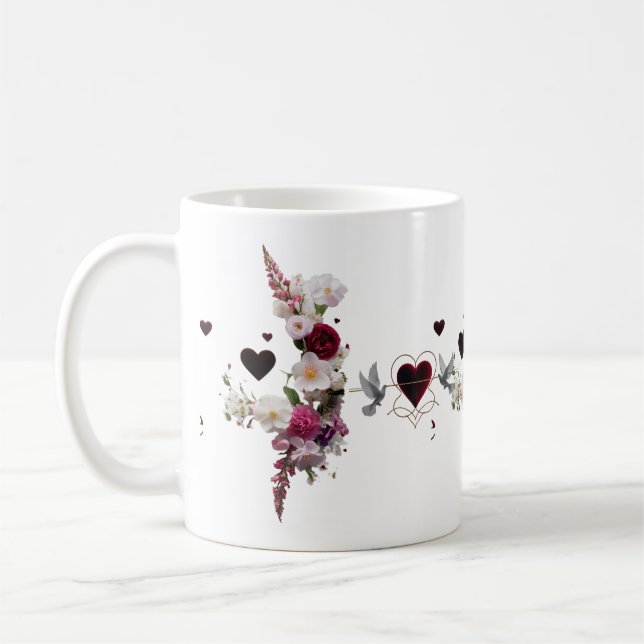 Lush Floral Cluster Velvet Hearts Classic Mug Gift (Gauche)