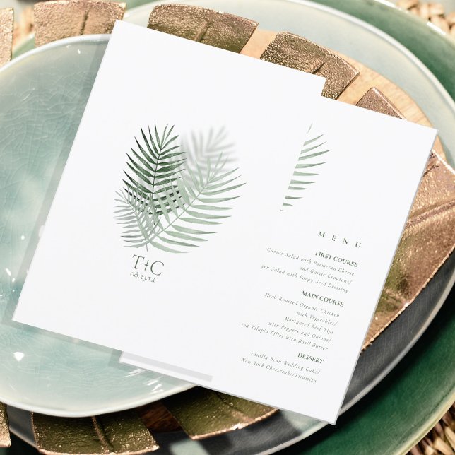 Lush Palm Leaf Mariage Menu Moss Green ID956 (Créateur téléchargé)