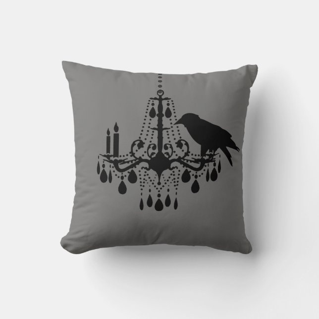 Lustre gris Halloween et Coussin corbeau (Recto)