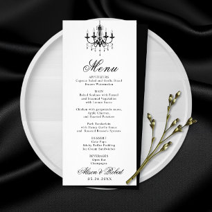 Lustre noir blanc Vieux argent carte menu mariage