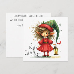 Lutin à la lanterne – Carte de vœux de Noël fantai
