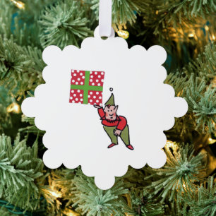 Lutin avec cadeau à pois ornement en papier flocon