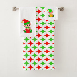 Lutin de Noël et motif étoile diamant rouge vert