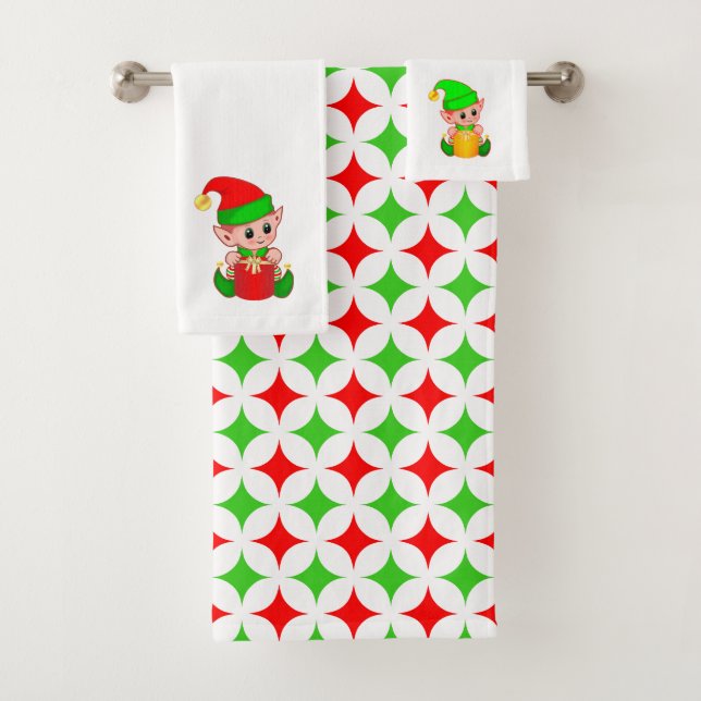 Lutin de Noël et motif étoile diamant rouge vert (En situation)