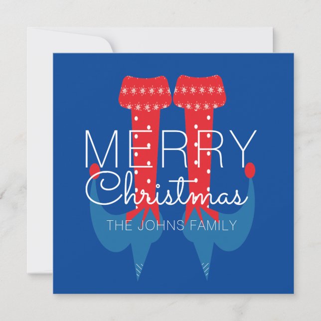 Lutin de Noël Rouge Bleu Script Flocon de neige  (Devant)