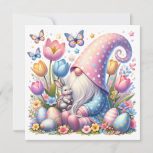 Lutin de Pâques avec lapin et fleurs printanières 