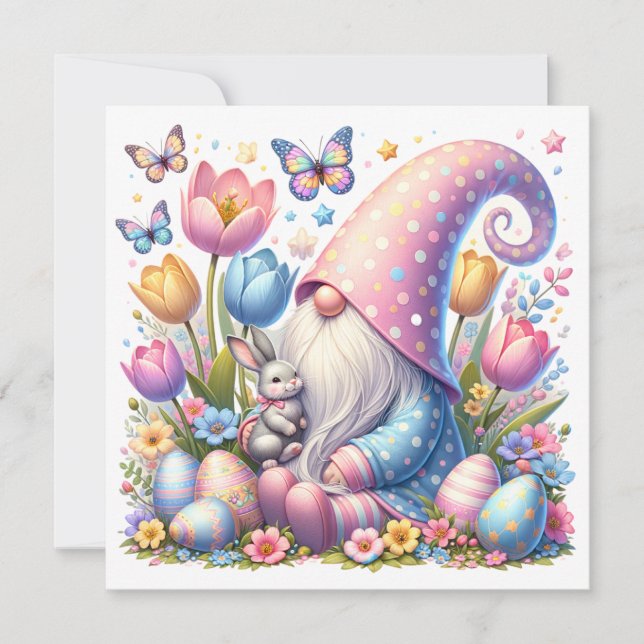 Lutin de Pâques avec lapin et fleurs printanières  (Devant)
