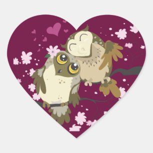 Luv Birds~owl autocollants cardiaques