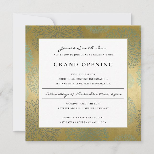 LUX BLUE GOLD DAHLIA FLORAL GRAND INVITATION D'OUV (Devant)