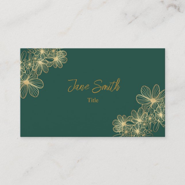 Lux Elegant Gold Flower | Carte de visite vert (Devant)