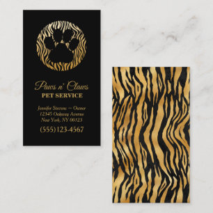 Lux Gold Tiger Print Paw Pet Service Carte de visi
