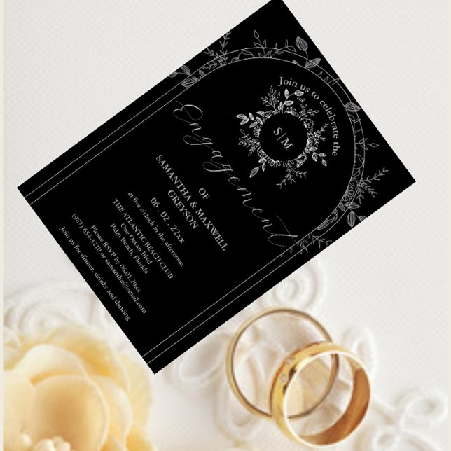 Luxe Black élégant fiançailles Invitation (Créateur téléchargé)