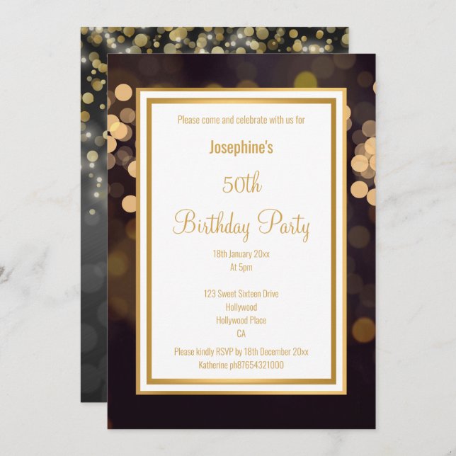 LUXE BLACK GOLD BUBLES ANNIVERSAIRE INVITATION (Devant / Derrière)