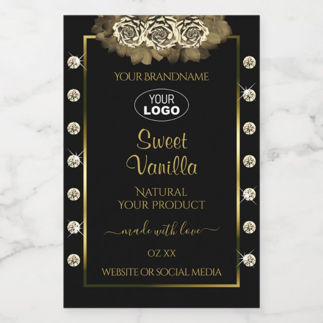 Luxe Black Gold Étiquettes Rose Bijoux Logo (Étiquettes simples)