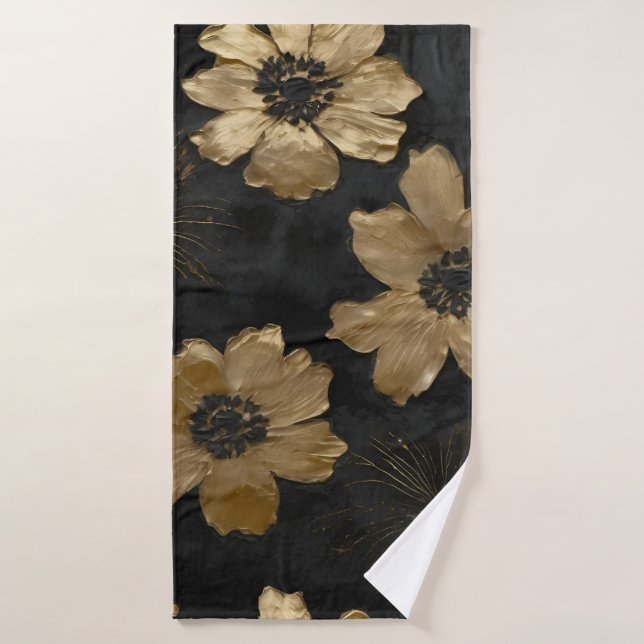 Luxe Black Gold Floral Maison Décor (Serviette de bain)