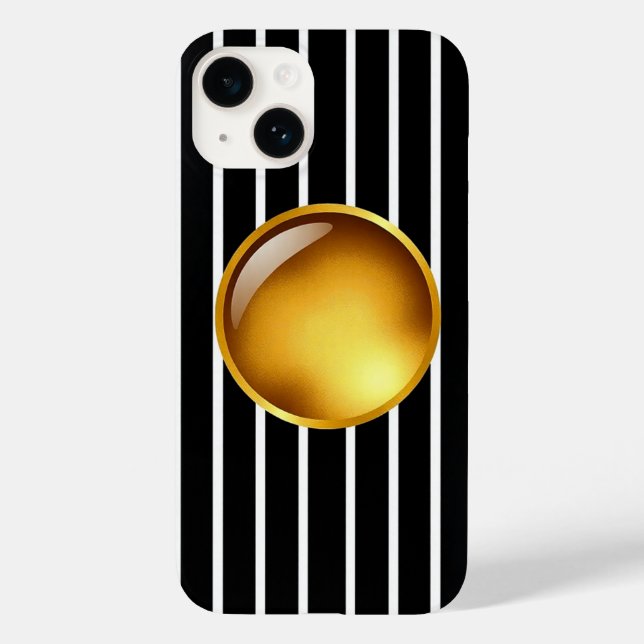 Luxe Black & Gold Striped iPhone 16 Coque | Gloss (Verso)