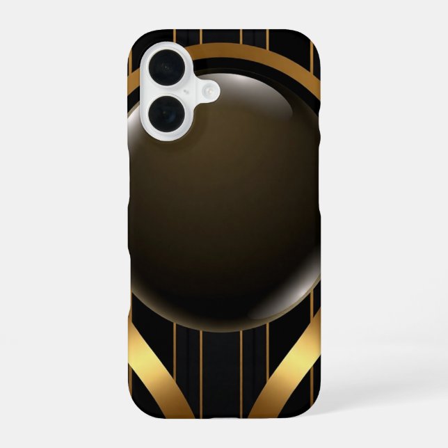 Luxe Black & Gold Striped iPhone 16 Coque | Gloss (Verso)