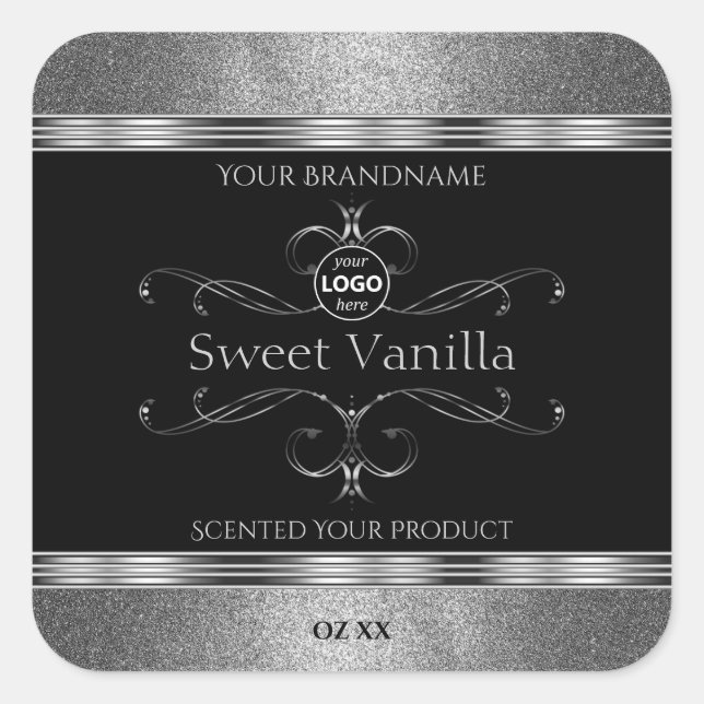 Luxe Black Silver Ornate Produit Étiquettes Ajoute (Devant)