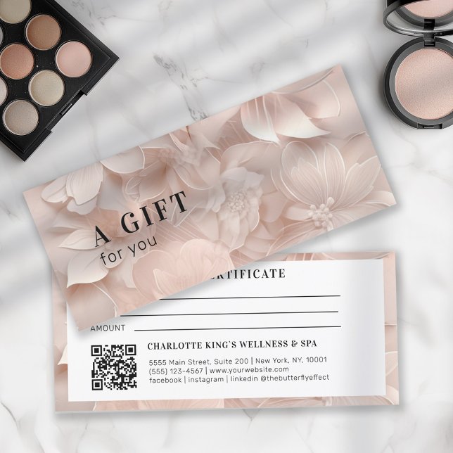 Luxe, Blush-Beige, Code QR Fleur (Customer specific, modern, luxury, beige-blush, floral, feminine, QR code business gift certificates)