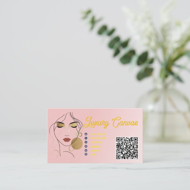 Luxe Blush rose QR Code Carte de visite de beauté (Debout devant)