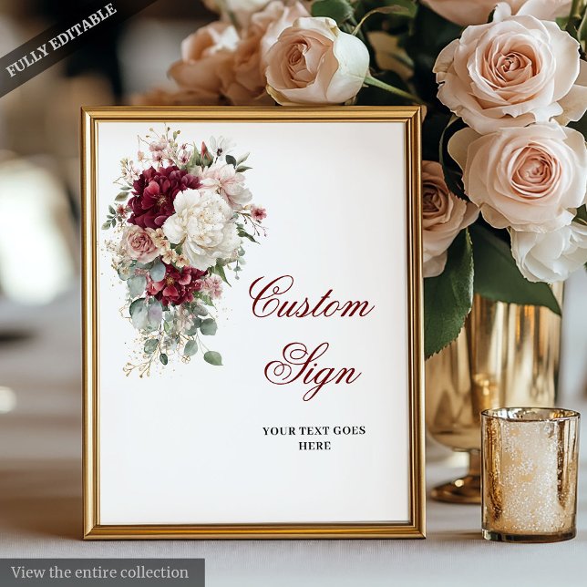 Luxe Boho Burgundy Mariage blanc Poster personnali (Luxe Boho Burgundy White Wedding Custom Poster)