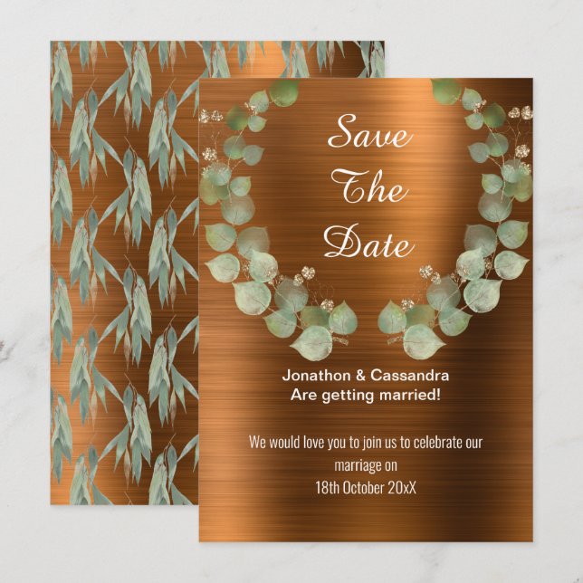 LUXE BRONZE EUCALYPTUS WREATH ENREGISTRER LA DATE (Devant / Derrière)