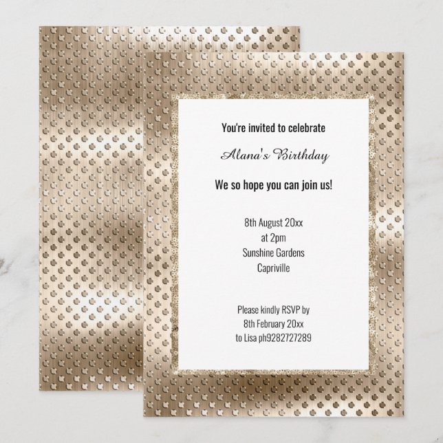 LUXE CHAMPAGNE SEQUIN DENT INVITATION (Devant / Derrière)