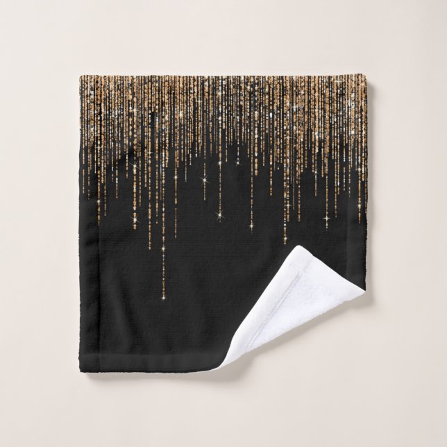 Luxe Chic Black Gold Fringe Parties scintillant ét (Gant de toilette)