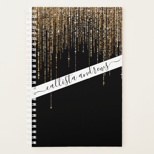 Luxe Chic Black Gold Fringe Parties scintillant ét (Devant)