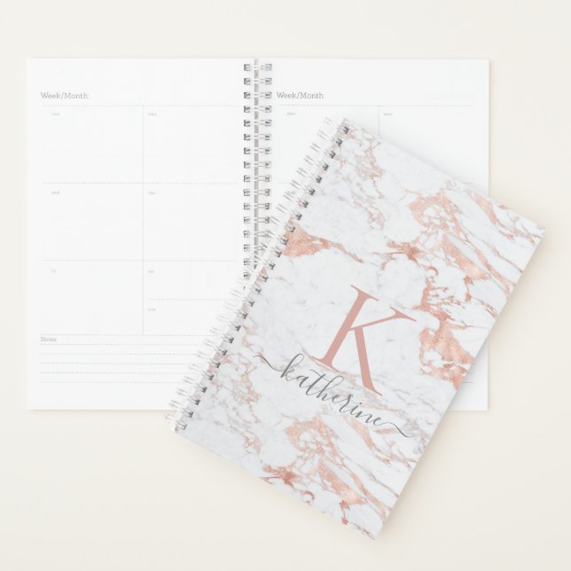 Luxe Chic Rose Gold Foil | Monogramme de marbre (Devant avec enveloppe)
