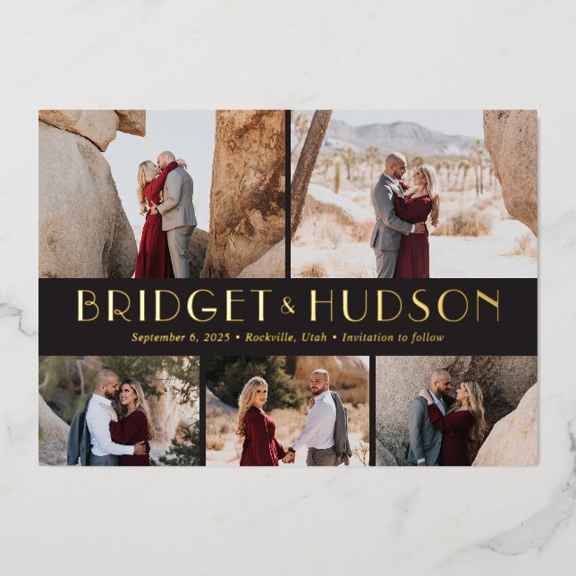 Luxe Collage FOIL Wedding Enregistrer La Carte Dat (Recto)