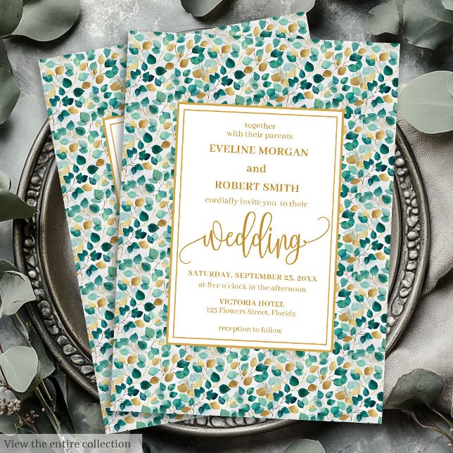 Luxe Deep Green Gold Faire-part de mariage (Luxe Deep Green Gold Greenery Wedding Invitation)